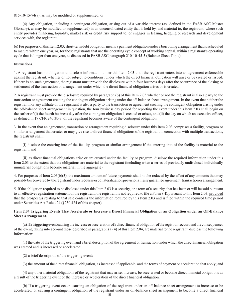 SEC Form 873 (8-K) Current Report Pursuant to Section 13 or 15(D) of the Securities Exchange Act of 1934, Page 10
