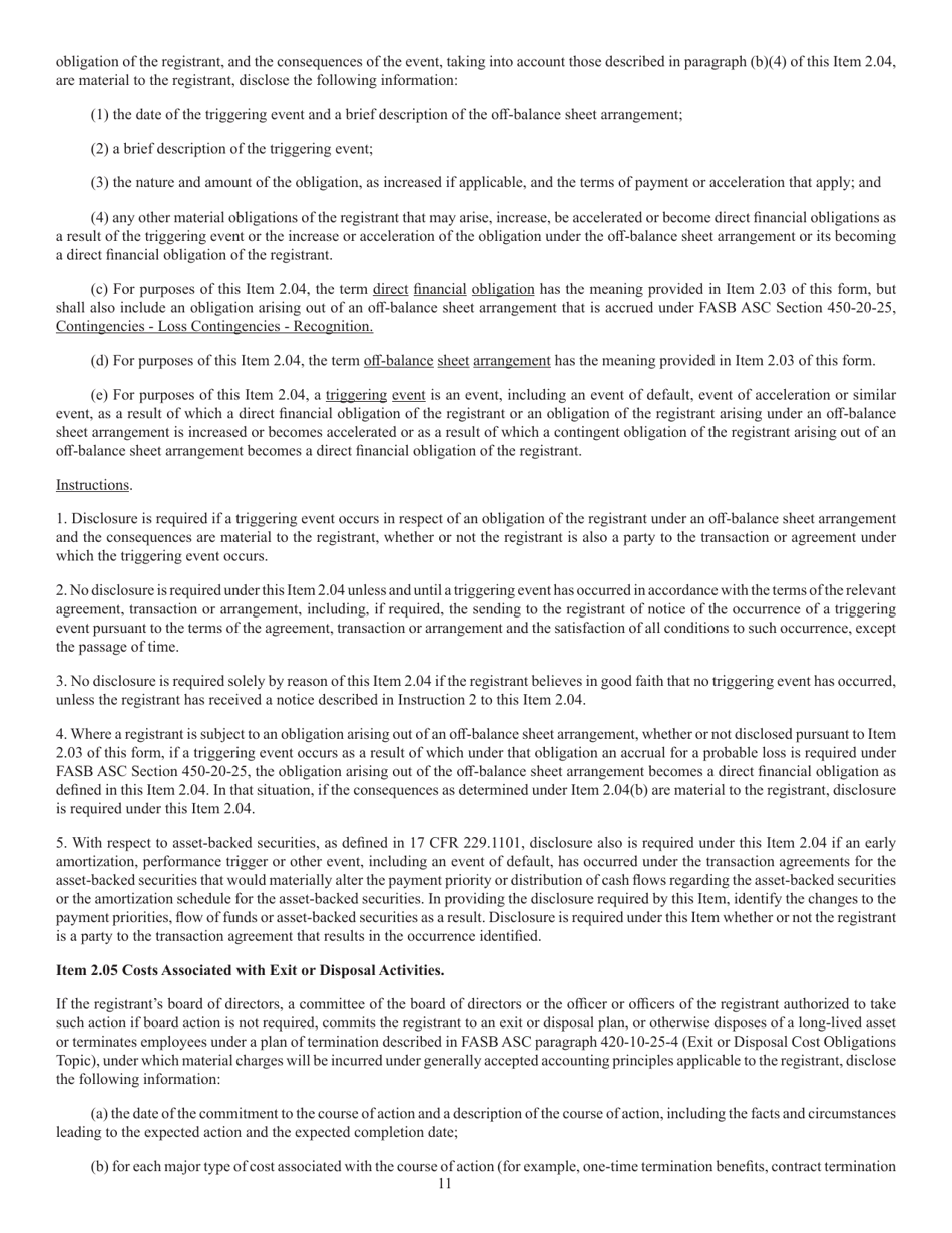SEC Form 873 (8-K) Current Report Pursuant to Section 13 or 15(D) of the Securities Exchange Act of 1934, Page 11