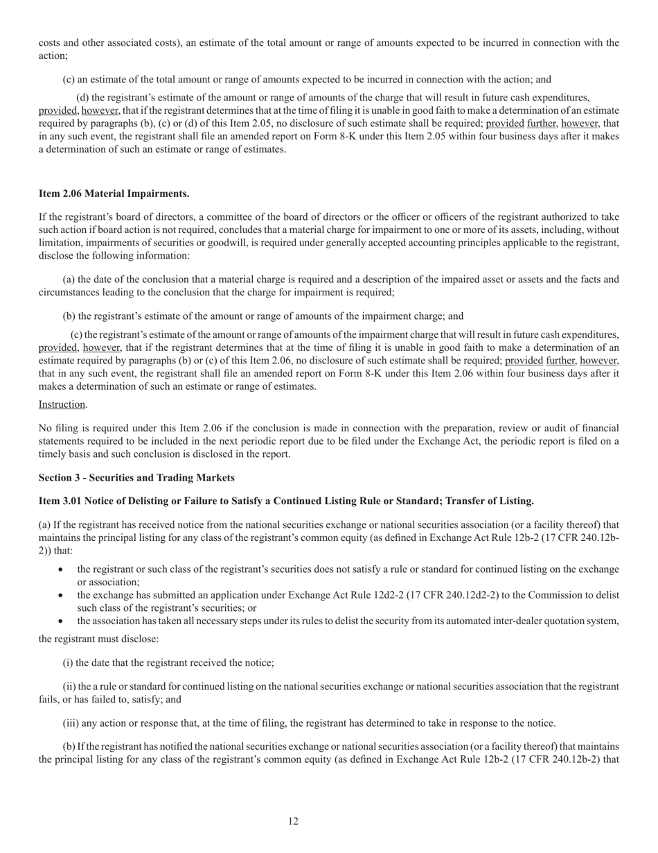 SEC Form 873 (8-K) Current Report Pursuant to Section 13 or 15(D) of the Securities Exchange Act of 1934, Page 12