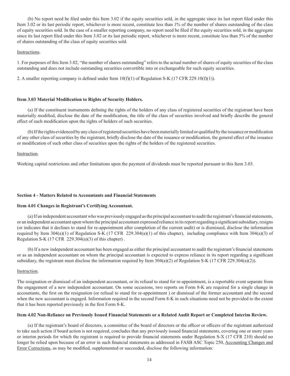 SEC Form 873 (8-K) Current Report Pursuant to Section 13 or 15(D) of the Securities Exchange Act of 1934, Page 14