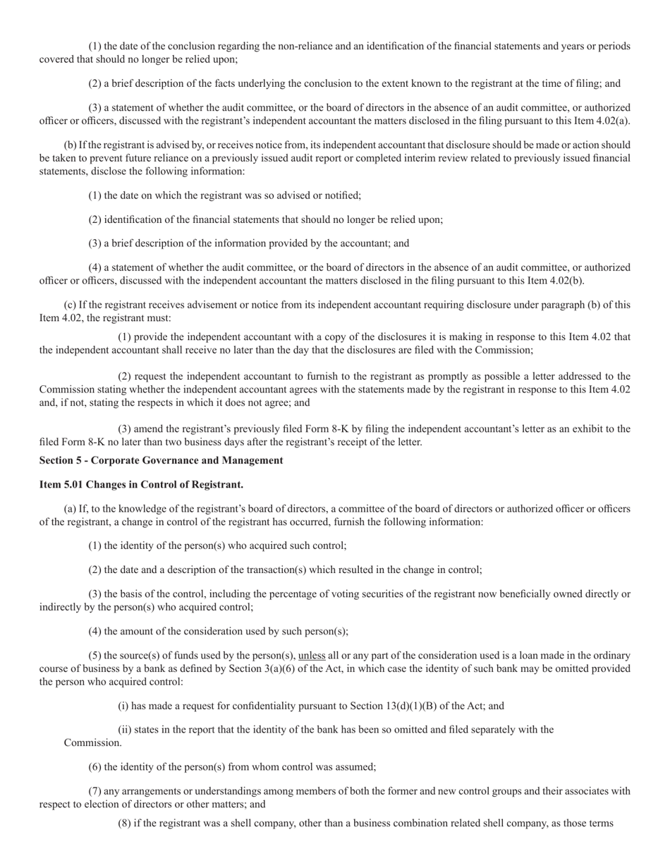 SEC Form 873 (8-K) Current Report Pursuant to Section 13 or 15(D) of the Securities Exchange Act of 1934, Page 15