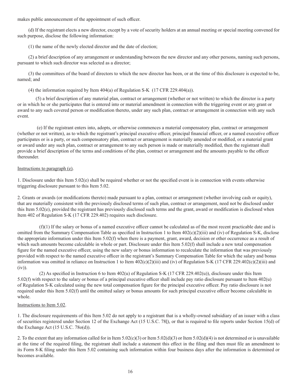 SEC Form 873 (8-K) Current Report Pursuant to Section 13 or 15(D) of the Securities Exchange Act of 1934, Page 17