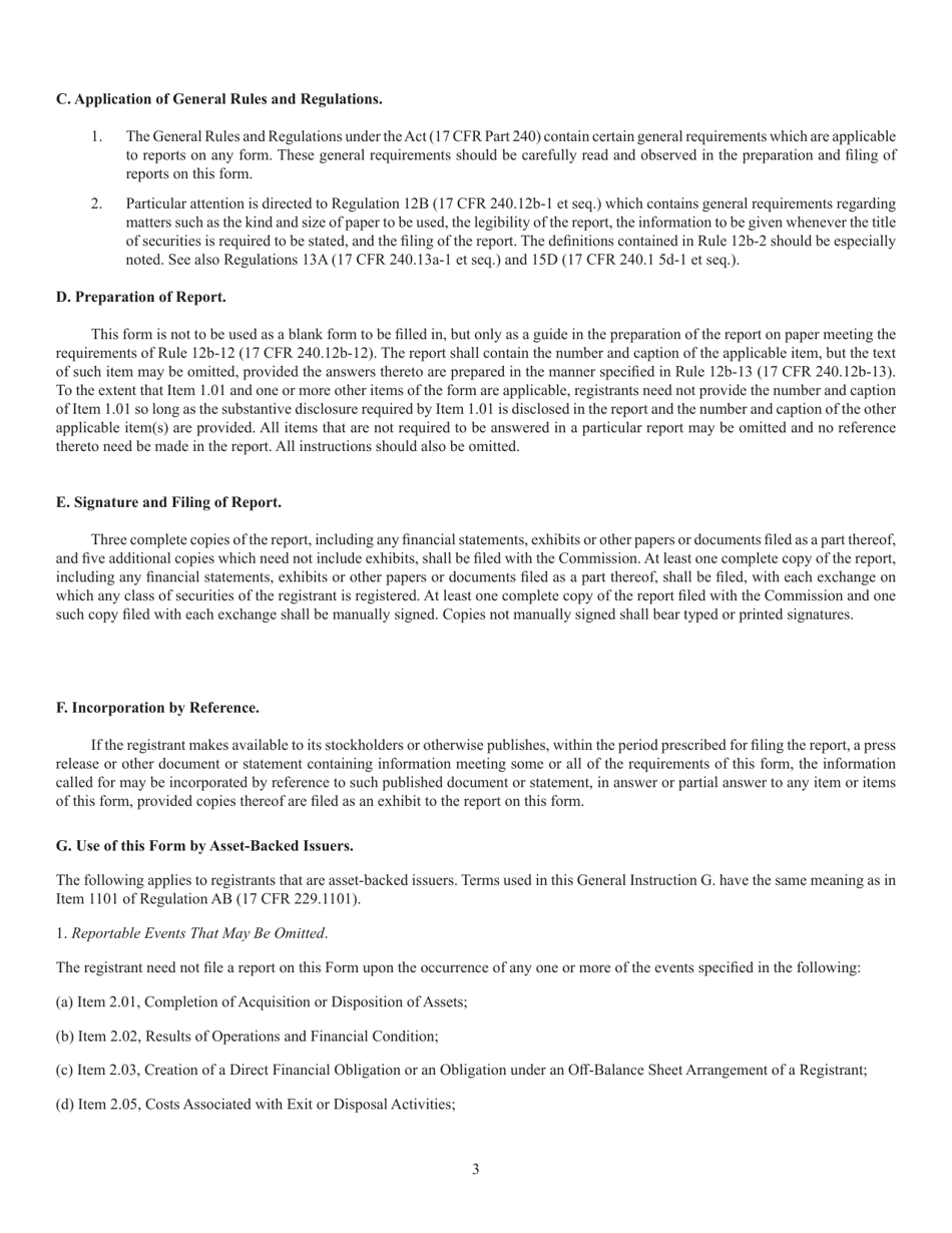 SEC Form 873 (8-K) Current Report Pursuant to Section 13 or 15(D) of the Securities Exchange Act of 1934, Page 3