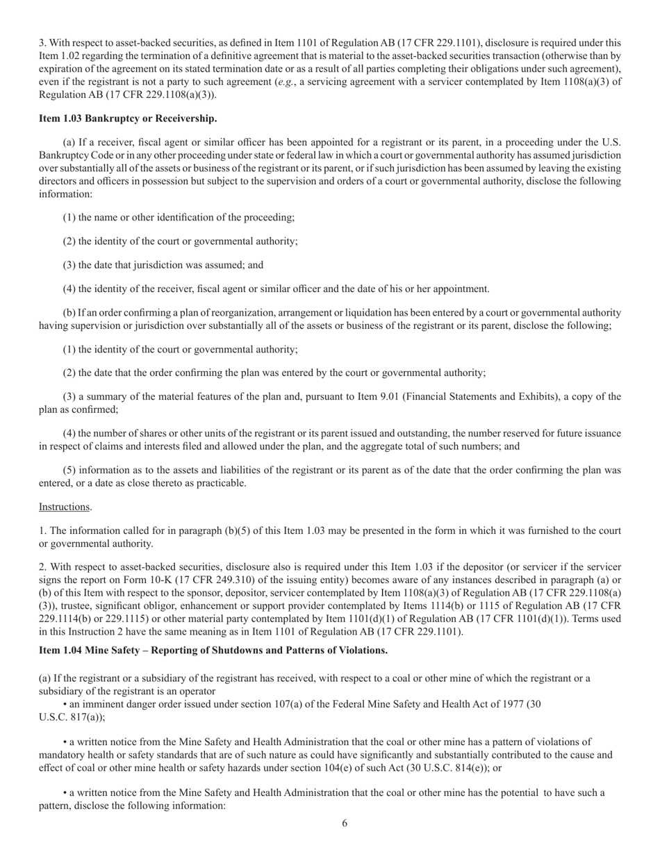 SEC Form 873 (8-K) Current Report Pursuant to Section 13 or 15(D) of the Securities Exchange Act of 1934, Page 6