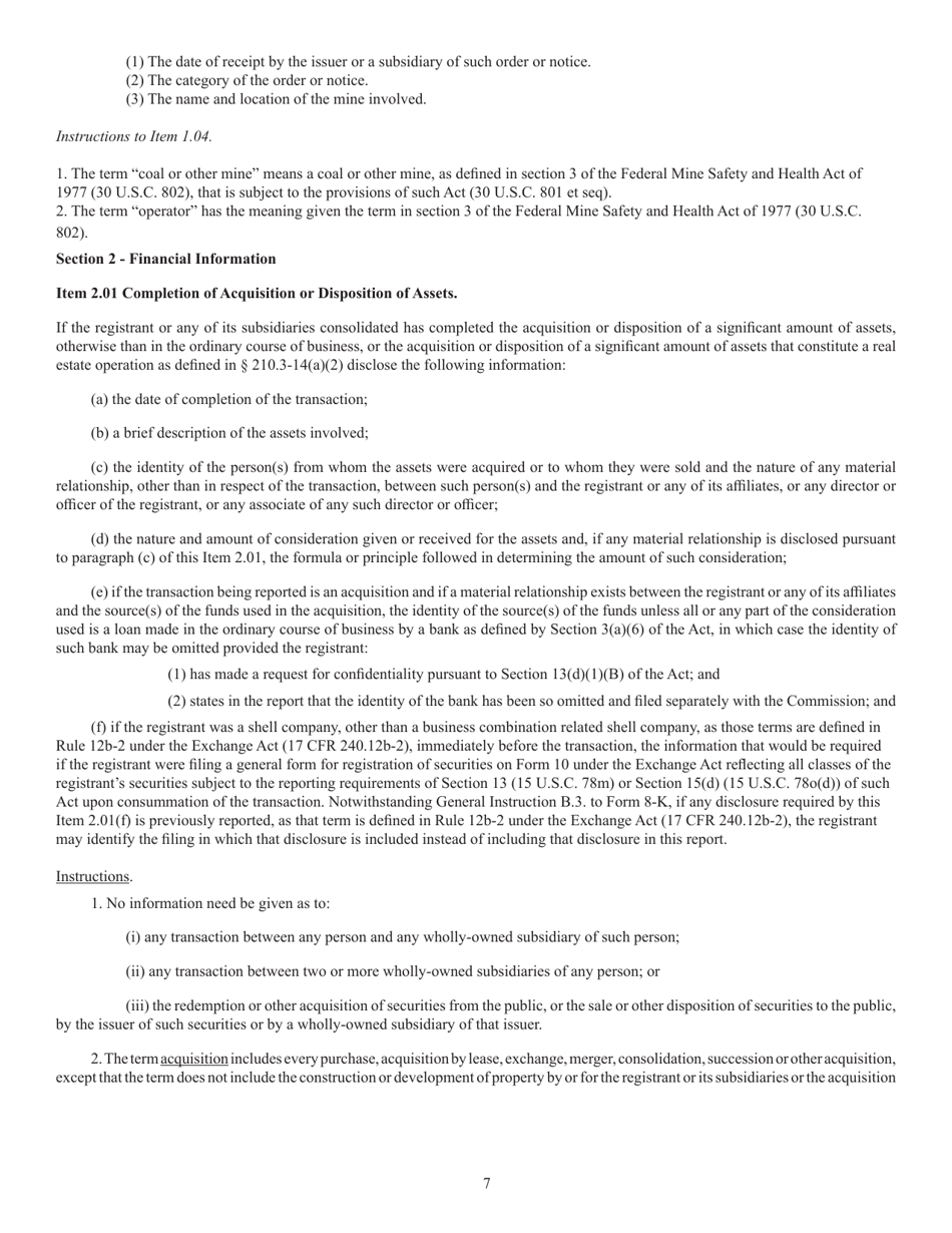 SEC Form 873 (8-K) Current Report Pursuant to Section 13 or 15(D) of the Securities Exchange Act of 1934, Page 7