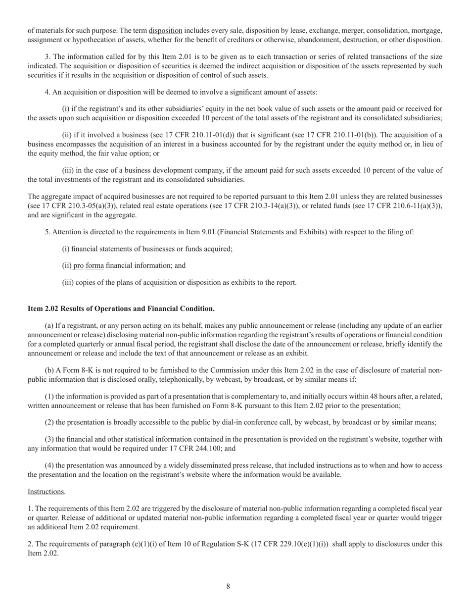 SEC Form 873 (8-K) Current Report Pursuant to Section 13 or 15(D) of the Securities Exchange Act of 1934, Page 8