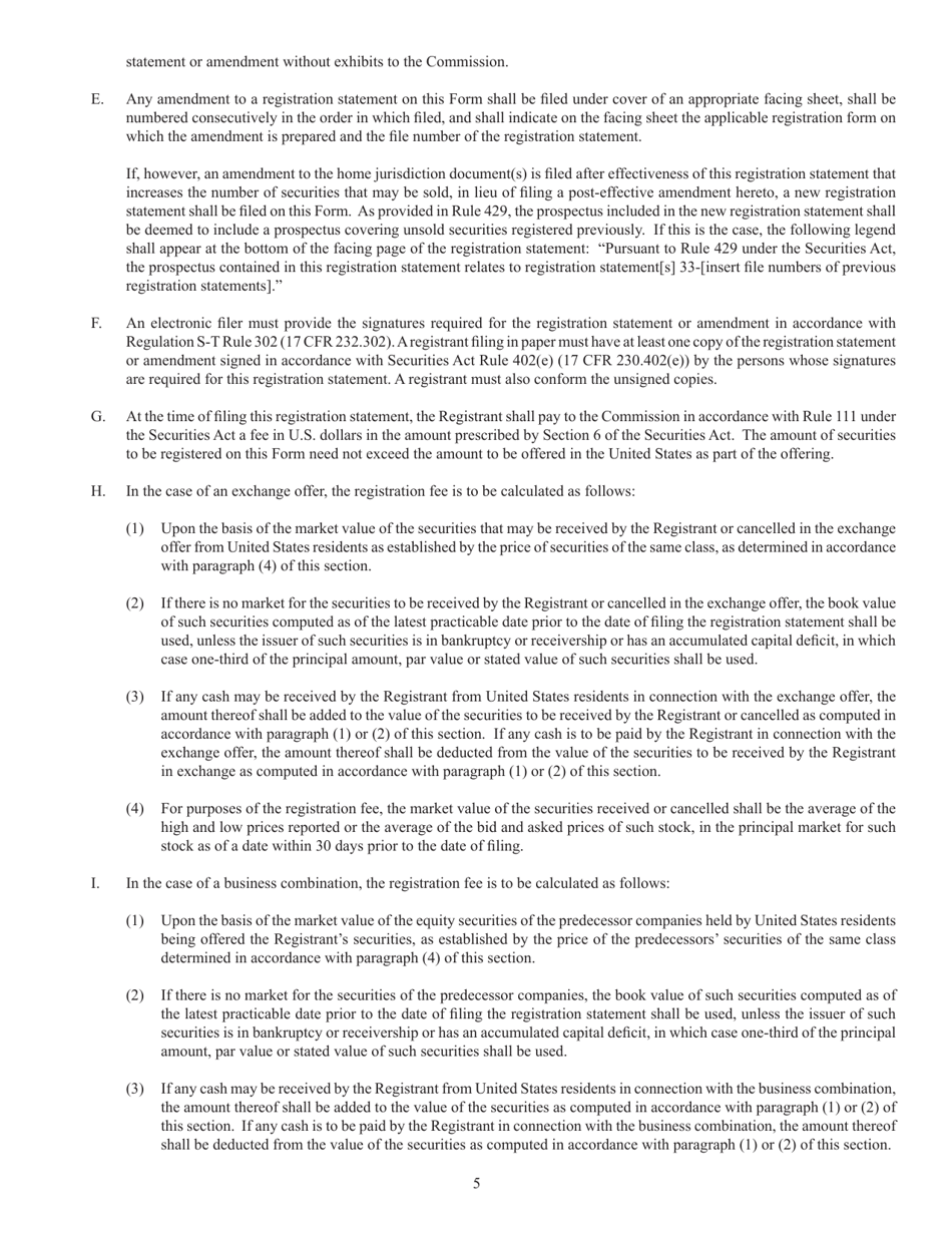SEC Form 2292 (F-10) Registration Statement Under the Securities Act of 1933, Page 5
