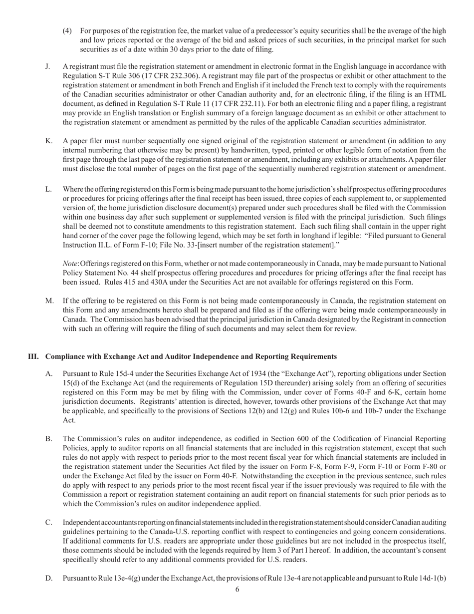 SEC Form 2292 (F-10) Registration Statement Under the Securities Act of 1933, Page 6