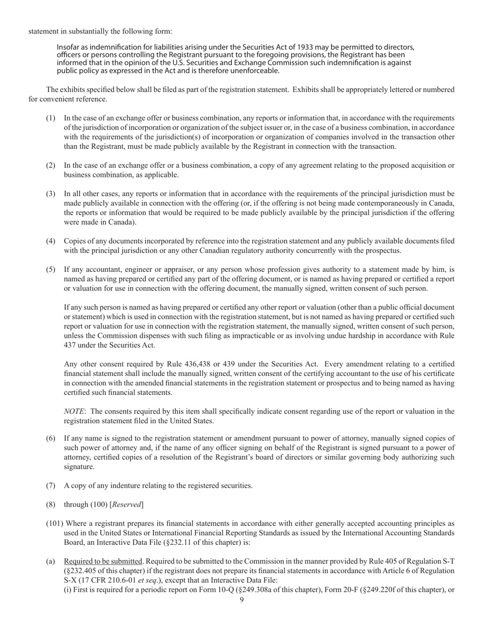 SEC Form 2292 (F-10) Registration Statement Under the Securities Act of 1933, Page 9