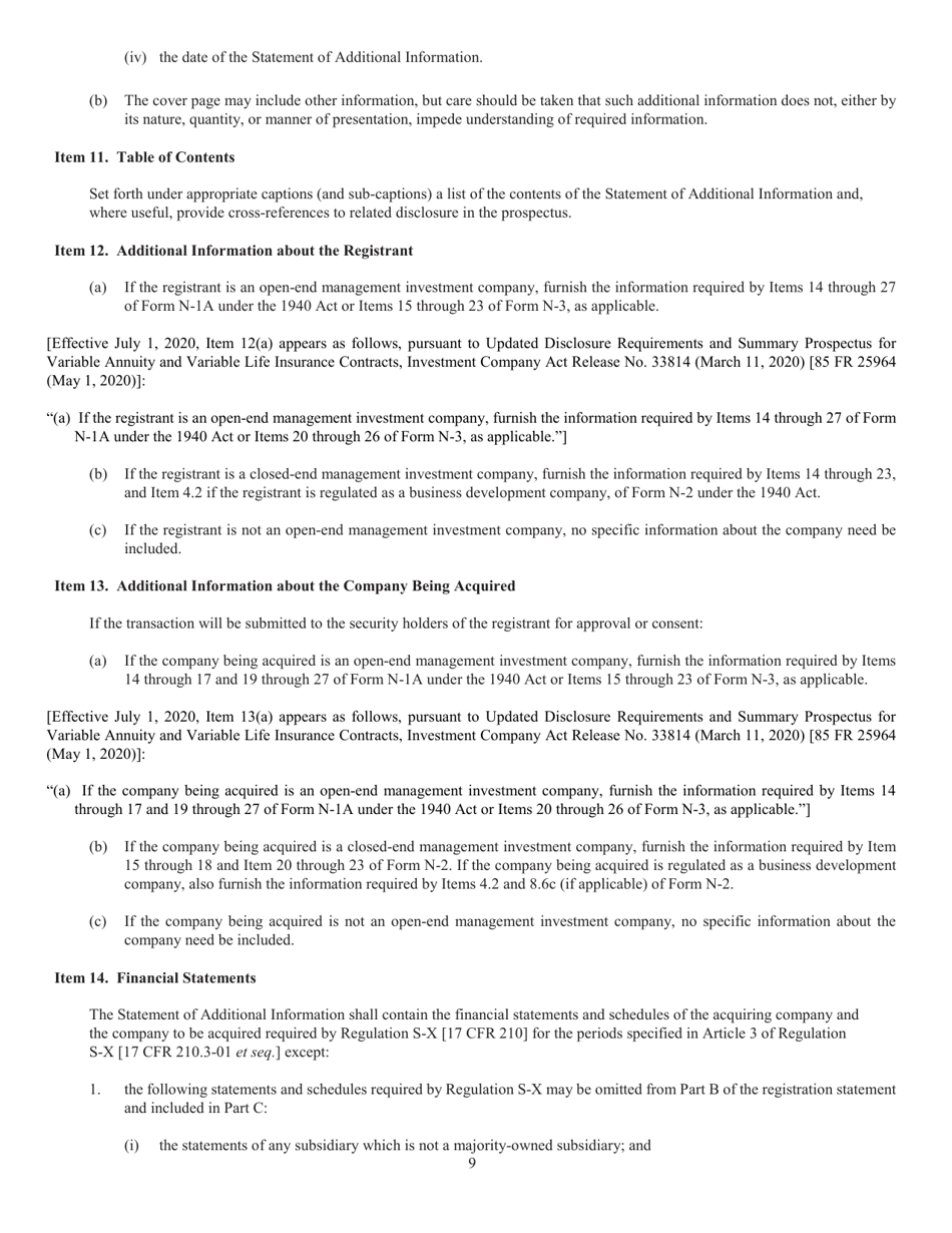 SEC Form 2106 (N-14) Form for the Registration of Securities Issued in Business Combination Transactions by Investment Companies and Business Development Companies, Page 11