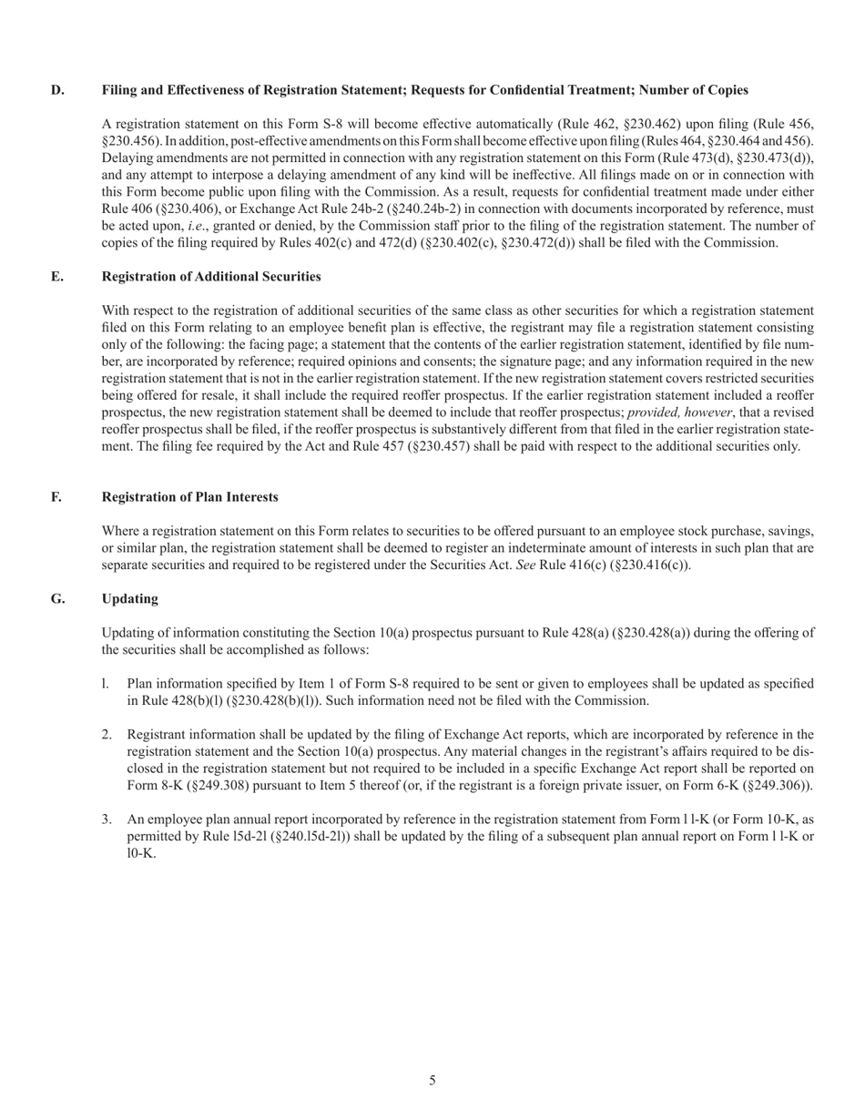 SEC Form 1398 (S-8) Registration Statement Under the Securities Act of 1933, Page 5