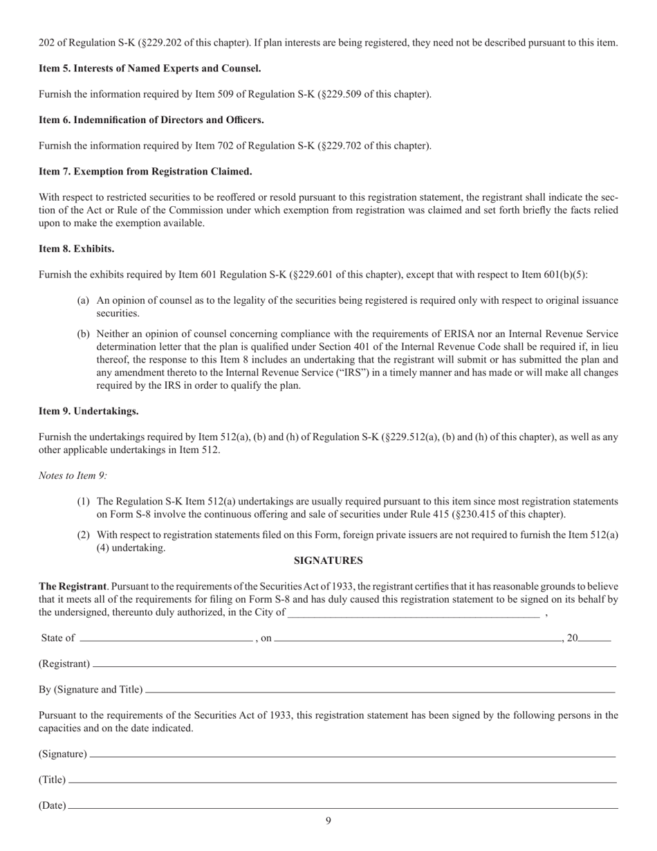 SEC Form 1398 (S-8) Registration Statement Under the Securities Act of 1933, Page 9