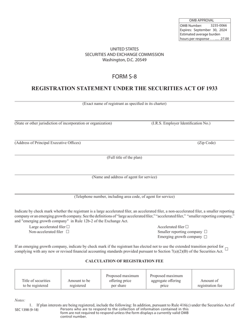 SEC Form 1398 (S-8)  Printable Pdf