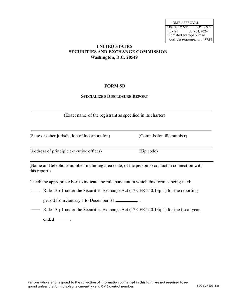 SEC Form 697 (SD) Specialized Disclosure Report, Page 1