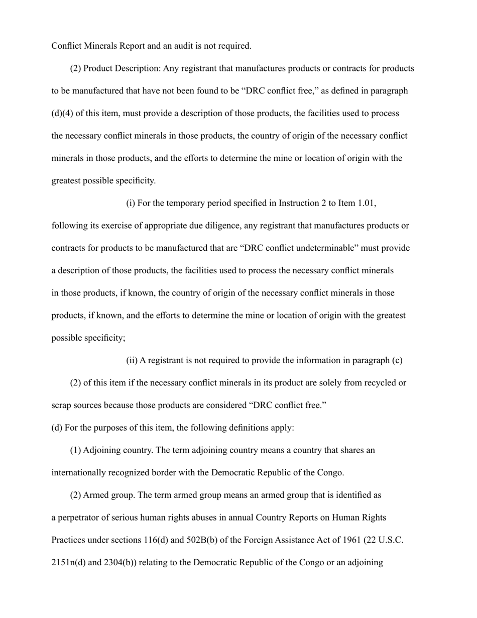 SEC Form 697 (SD) Specialized Disclosure Report, Page 8