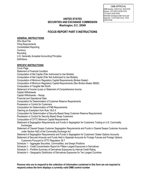 Instructions for SEC Form 1695, X-17A-5 Part II Focus Report