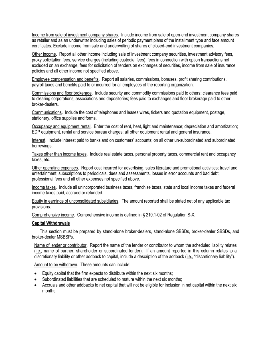 Instructions for SEC Form 1695, X-17A-5 Part II Focus Report, Page 11