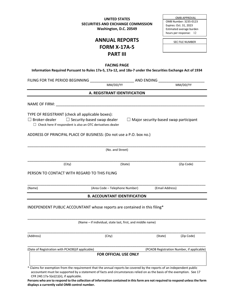 SEC Form 1410 (X17A5) Part III Download Printable PDF or Fill Online