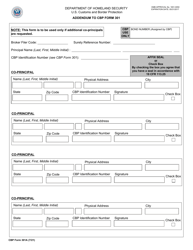 CBP Form 301A &quot;Addendum to CBP Form 301&quot;