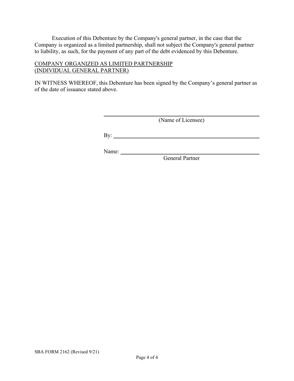 SBA Form 2162 Download Fillable PDF or Fill Online 10yr Lmi Debenture