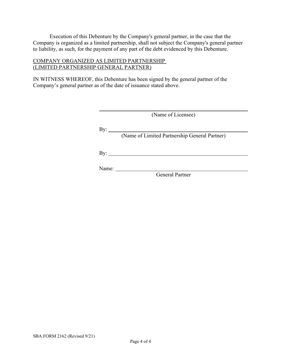 SBA Form 2162 Download Fillable PDF or Fill Online 10yr Lmi Debenture