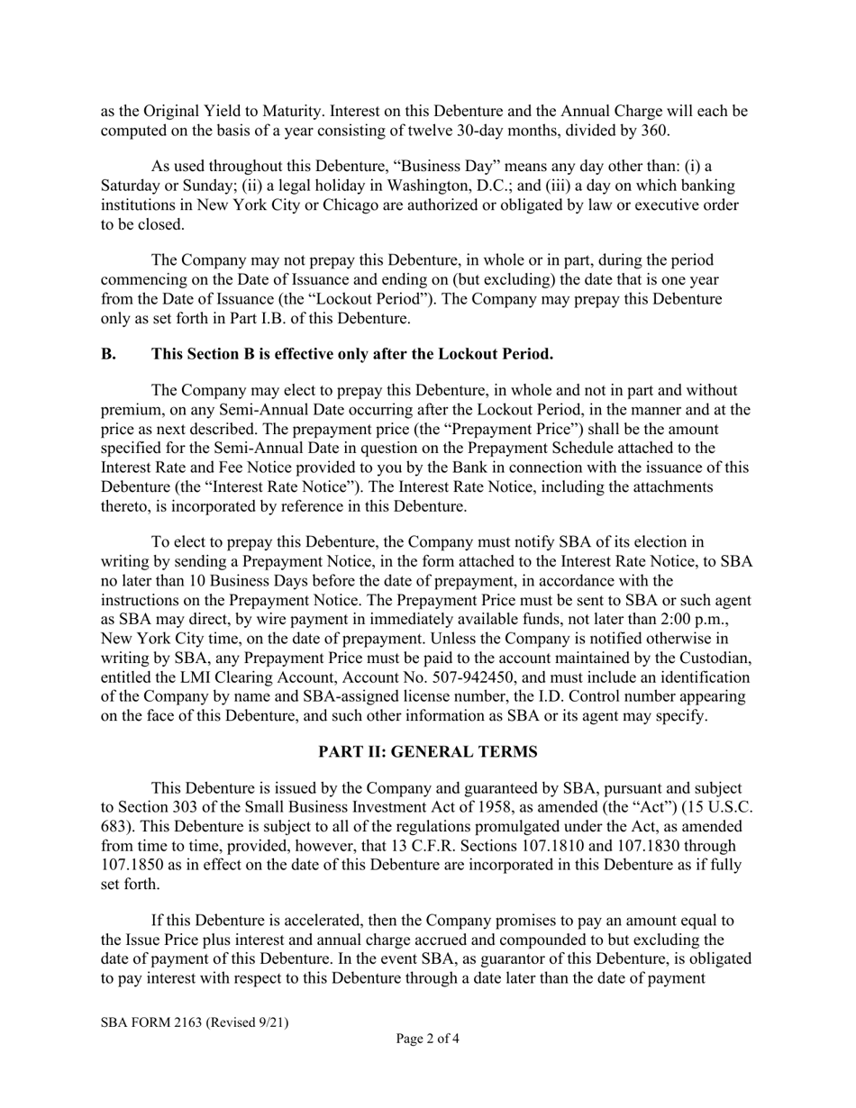 SBA Form 2163 5-yr Lmi Debenture Certification Form, Page 2