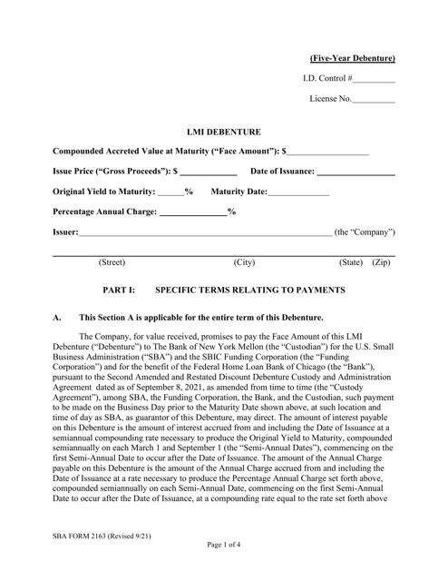 SBA Form 2163 5-yr Lmi Debenture Certification Form