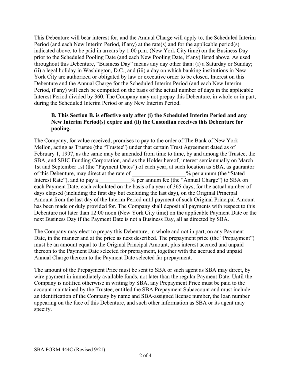 SBA Form 444C Debenture Certification Form, Page 2