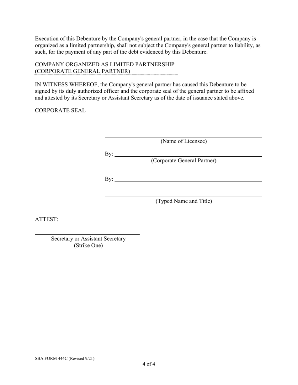 SBA Form 444C Debenture Certification Form, Page 4