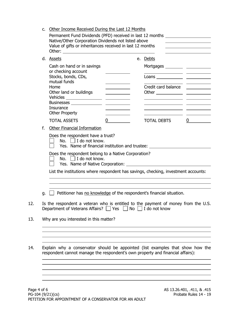 Form PG-104 Petition for Appointment of a Conservator for an Adult - Alaska, Page 4