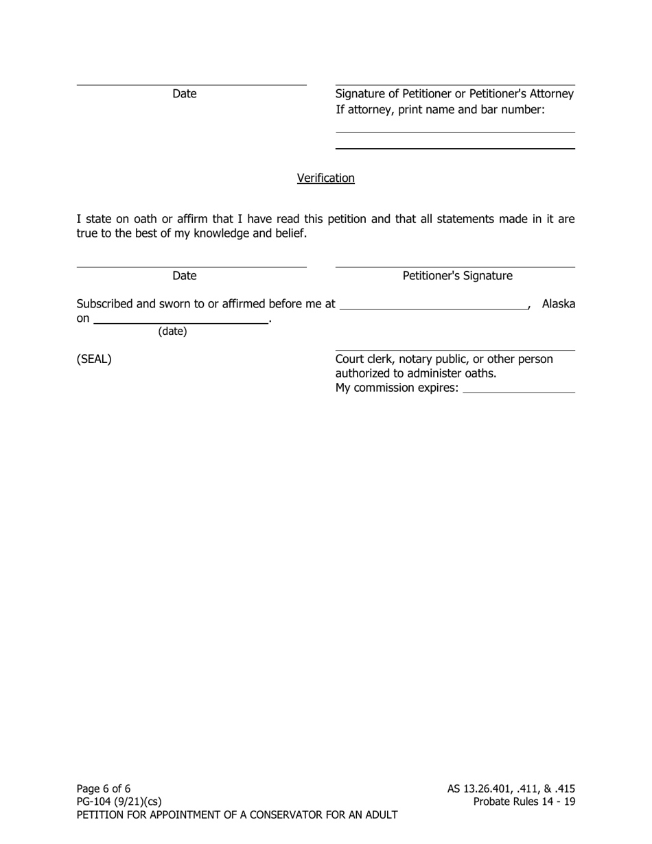 Form PG-104 Petition for Appointment of a Conservator for an Adult - Alaska, Page 6