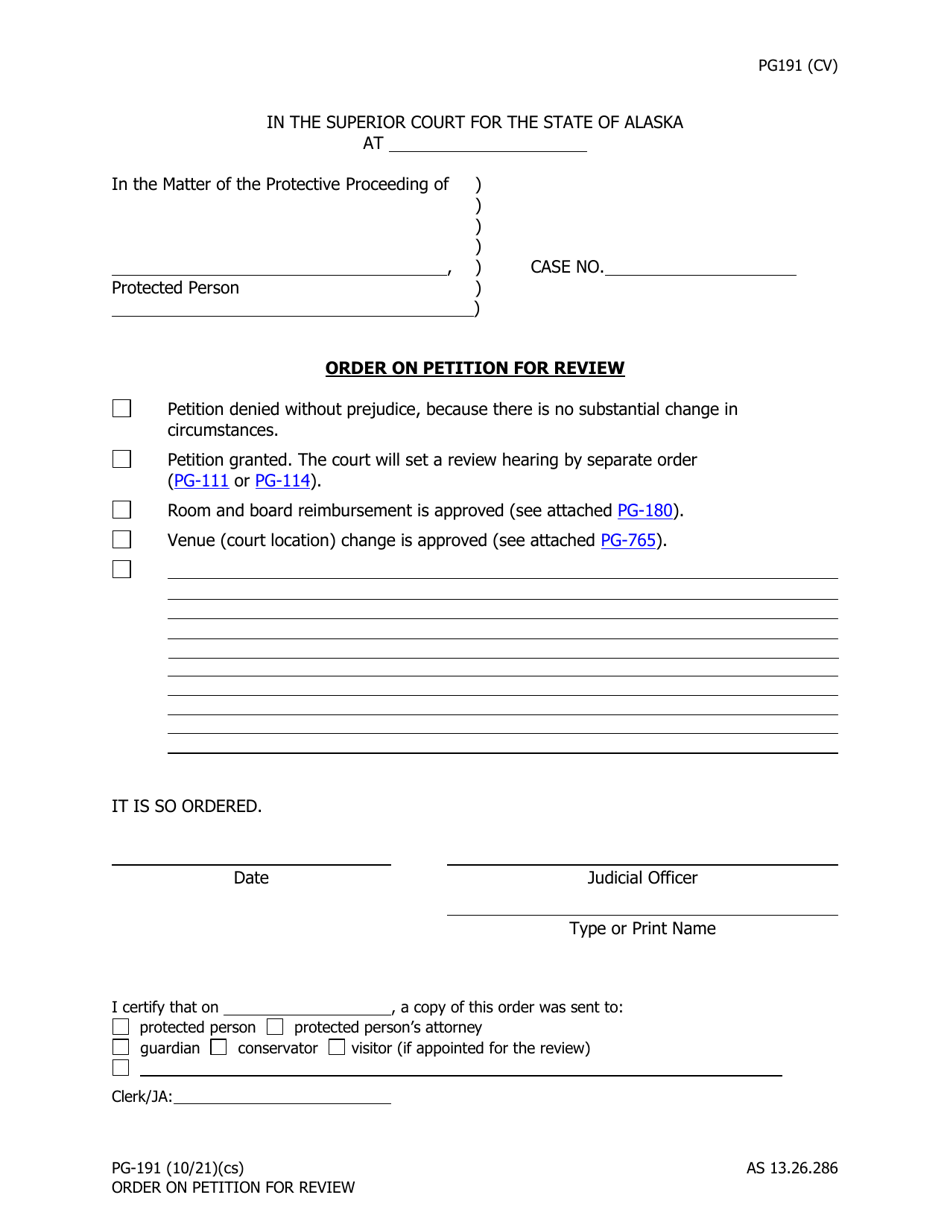 Form PG-191 Order on Petition for Review - Alaska, Page 1