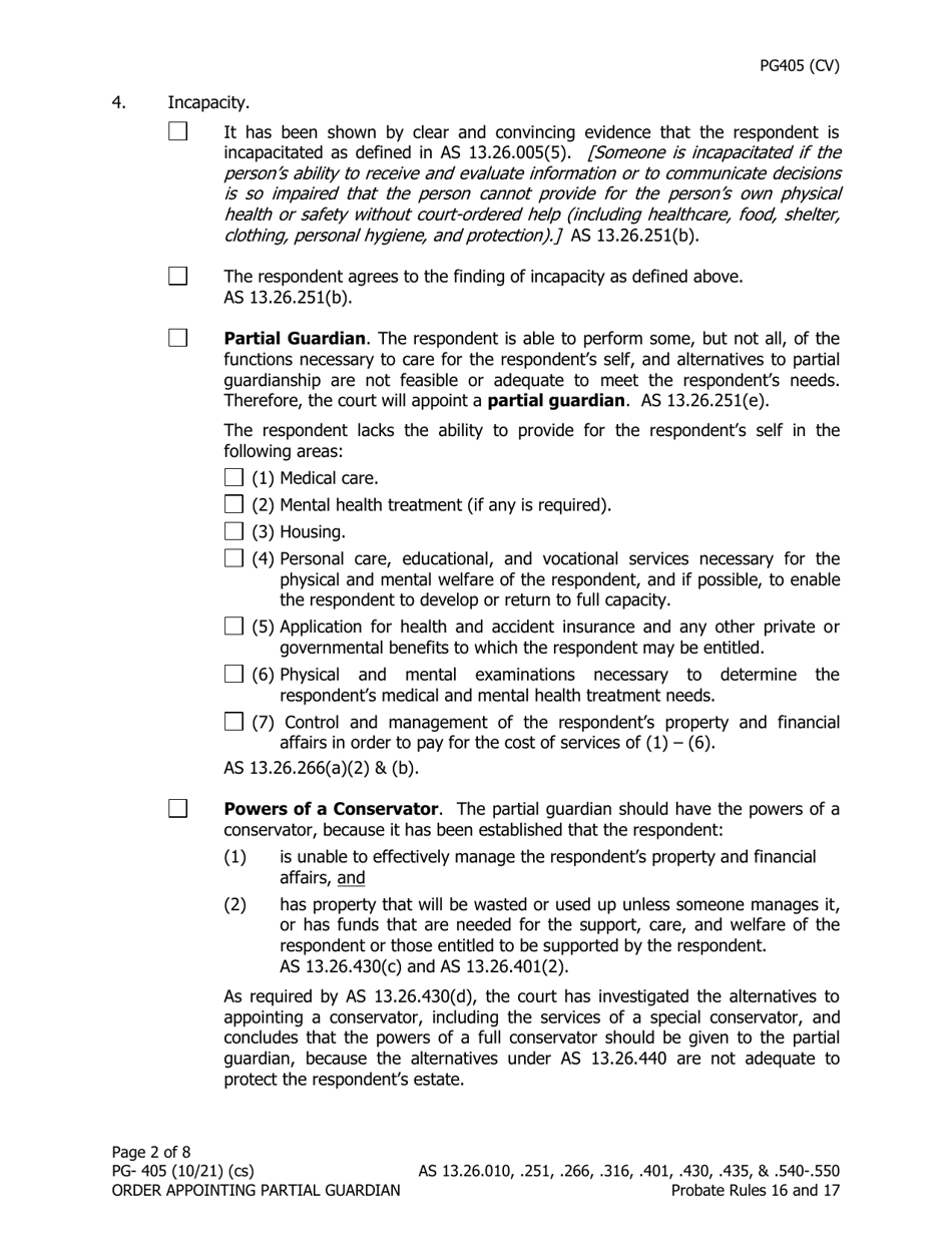 Form PG-405 Order Appointing Partial Guardian - Alaska, Page 2