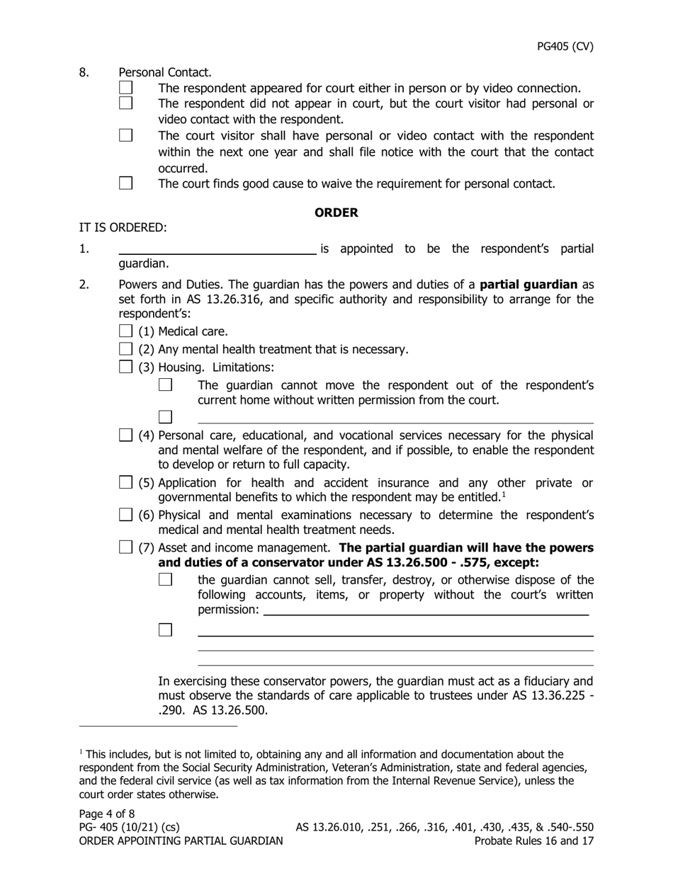 Form PG-405 Order Appointing Partial Guardian - Alaska, Page 4