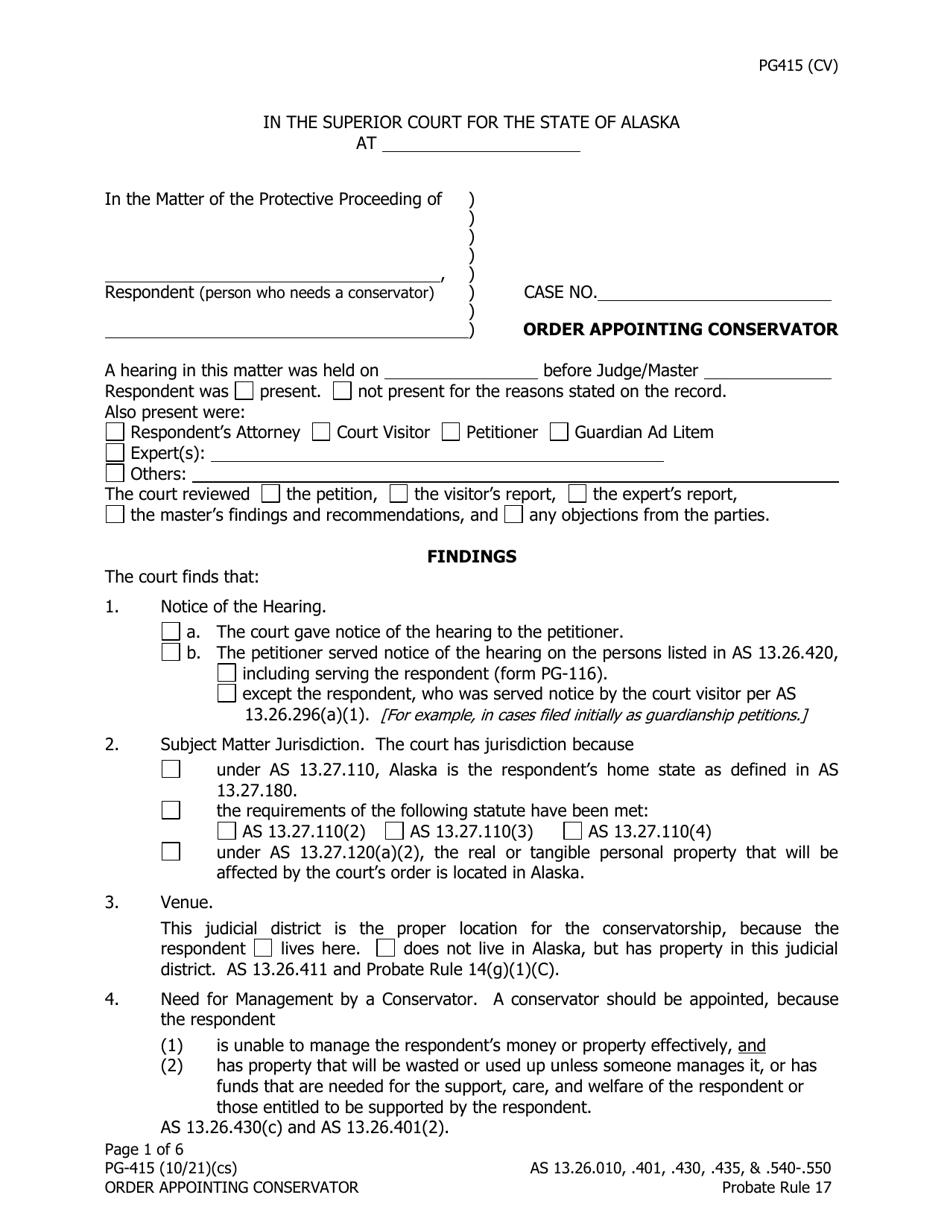 Form PG-415 Order Appointing Conservator - Alaska, Page 1