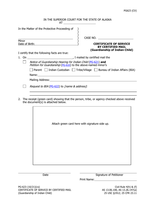 Form PG-623 Certificate of Service by Certified Mail (Guardianship of Indian Child) - Alaska