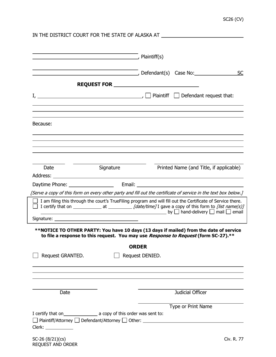 Form SC-26 Request and Order - Alaska, Page 1