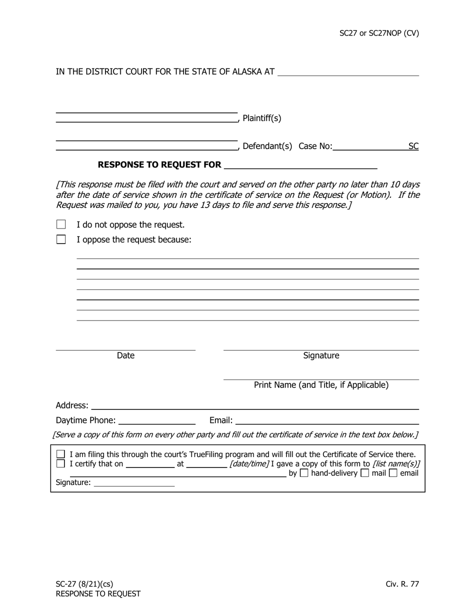 Form SC-27 Response to Request - Alaska, Page 1