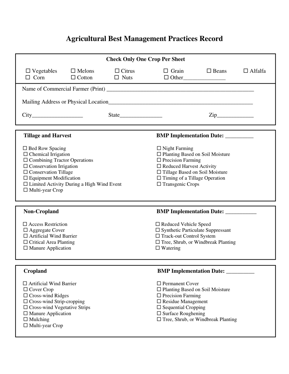 Agricultural Best Management Practices Record - Yuma County, Arizona, Page 1