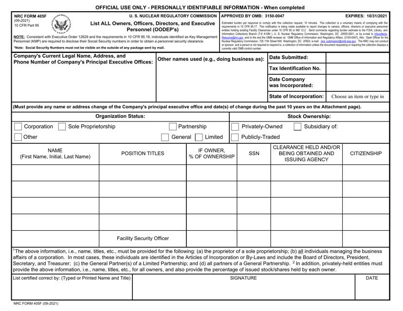 NRC Form 405F Printable Pdf