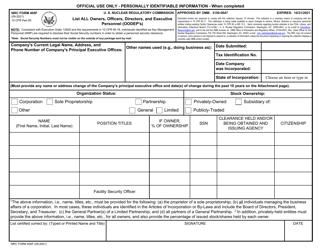 NRC Form 405F &quot;List All Owners, Officers, Directors, and Executive Personnel (Oodep's)&quot;