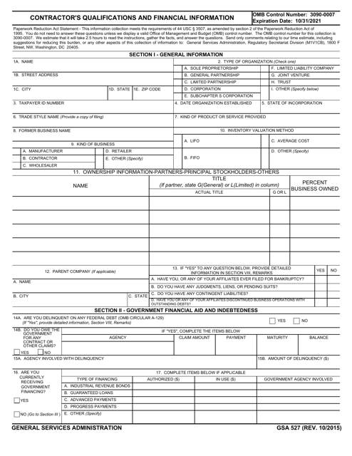 GSA Form 527  Printable Pdf