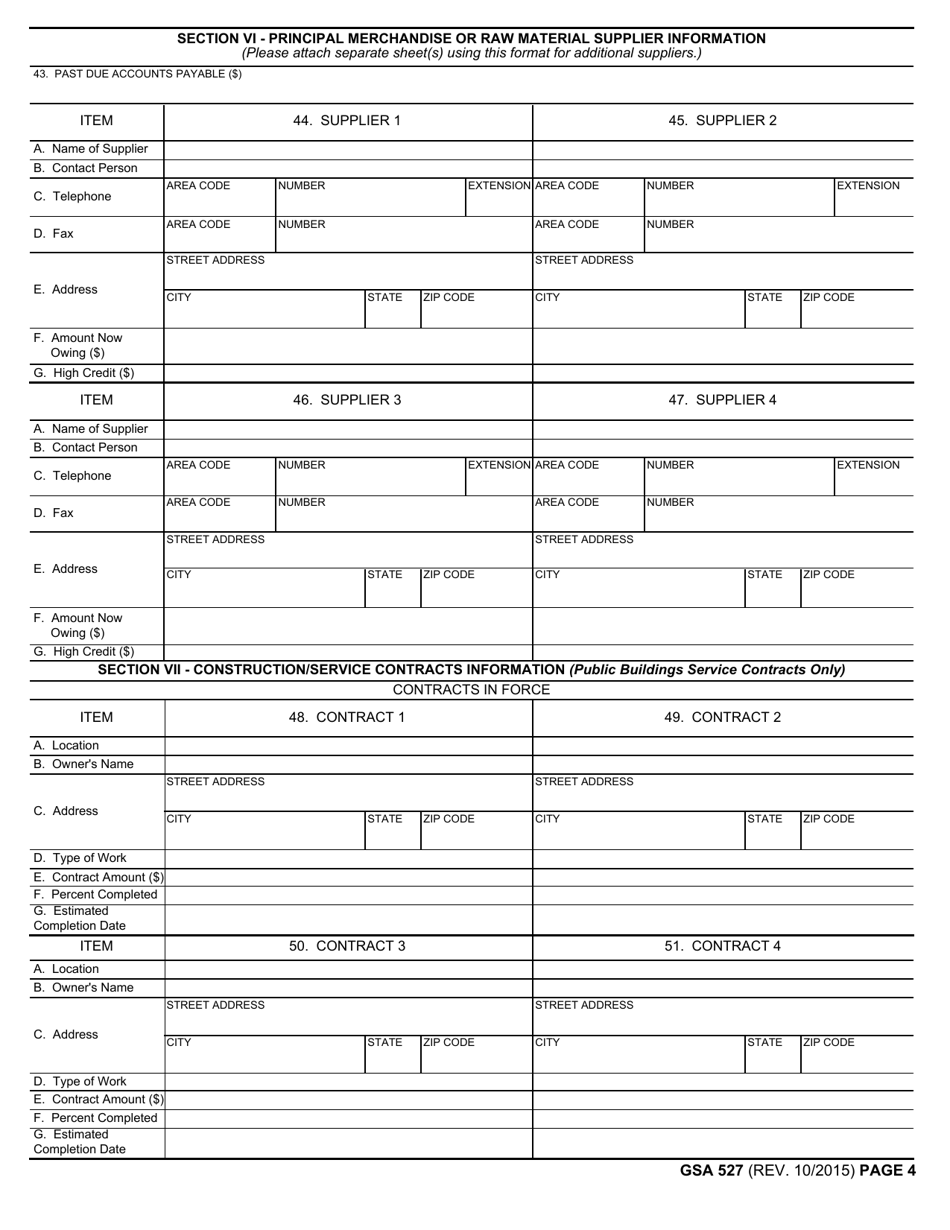 GSA Form 527 Contractors Qualifications and Financial Information, Page 4
