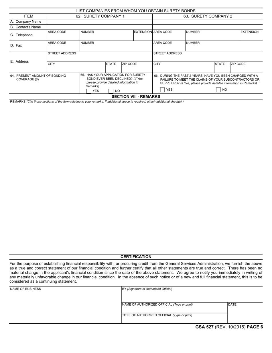GSA Form 527 Contractors Qualifications and Financial Information, Page 6