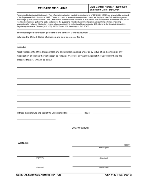 GSA Form 1142  Printable Pdf