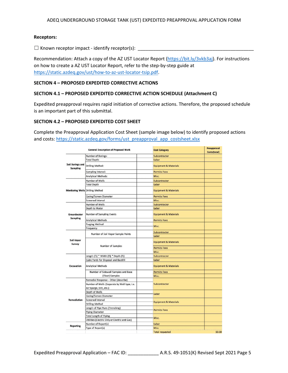 Ust Program Expedited Preapproval Application Under Arizona Revised Statutes (A.r.s.) 49-1051(K) - Arizona, Page 5