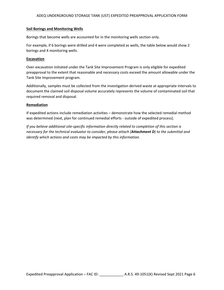 Ust Program Expedited Preapproval Application Under Arizona Revised Statutes (A.r.s.) 49-1051(K) - Arizona, Page 6