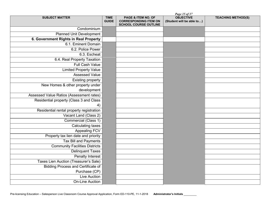 Form ED-110-PE Pre-licensing Education - Salesperson Live Classroom Certificate of Course Approval Application - Arizona, Page 17