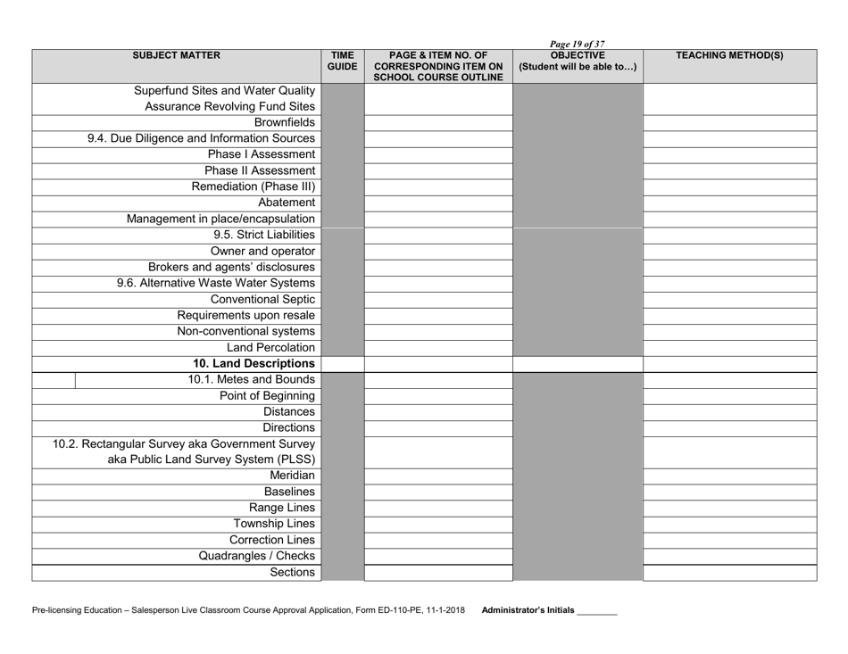 Form ED-110-PE Pre-licensing Education - Salesperson Live Classroom Certificate of Course Approval Application - Arizona, Page 21