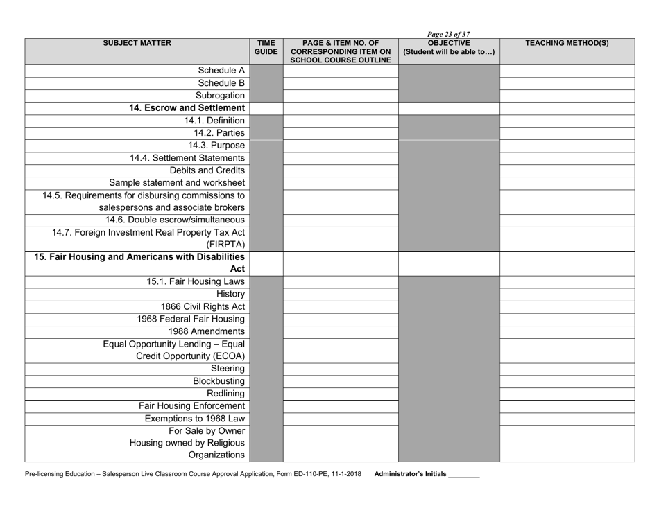 Form ED-110-PE Pre-licensing Education - Salesperson Live Classroom Certificate of Course Approval Application - Arizona, Page 25